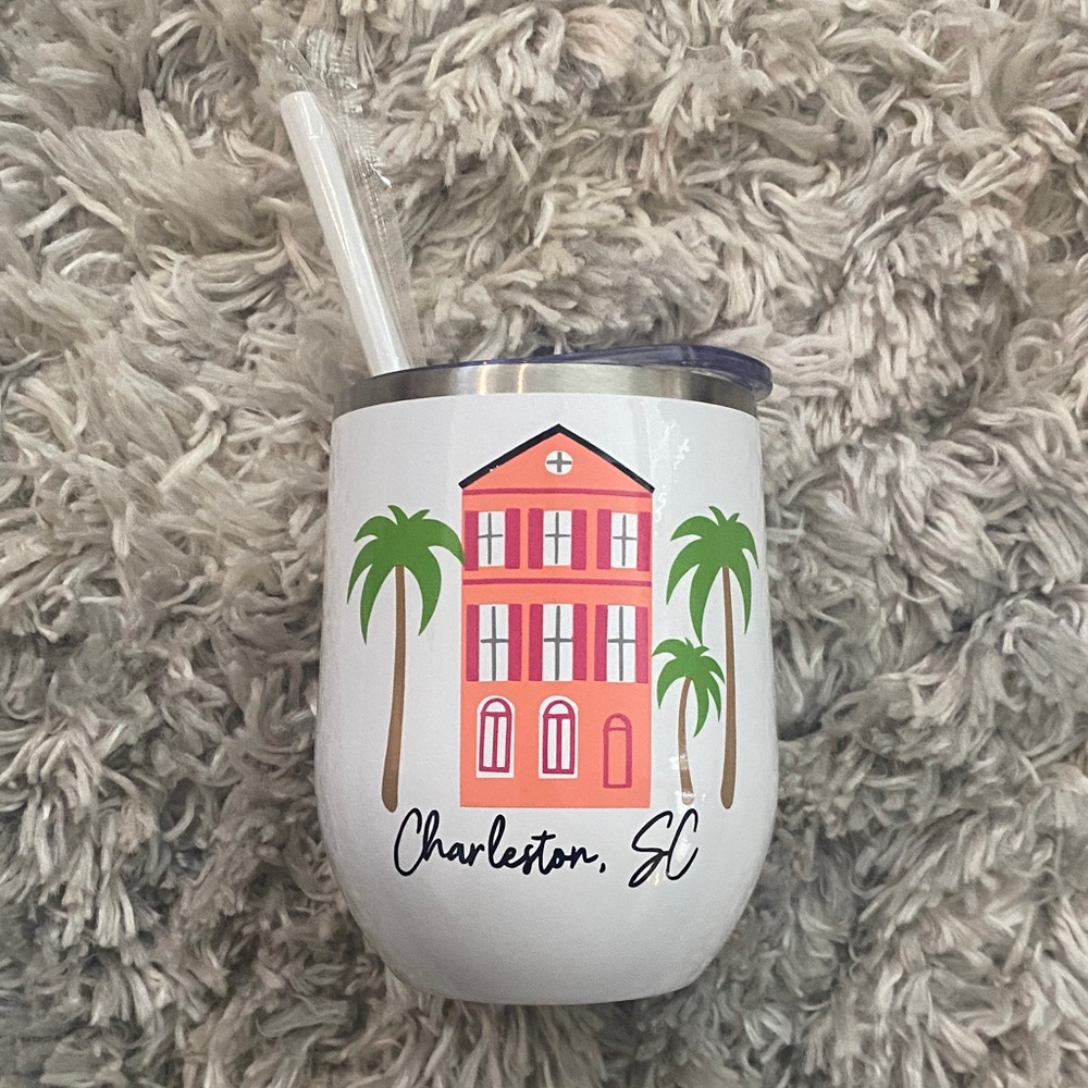 White Stainless Steel Charleston Pink House Wine Tumbler